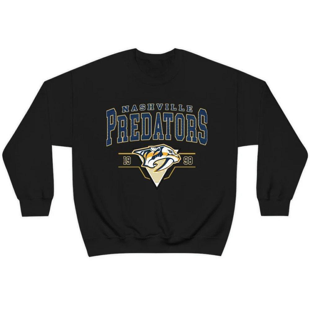 Ice Hockey Nashville Predators 1998 Black Retro Graphic Crewneck Sweatshirt